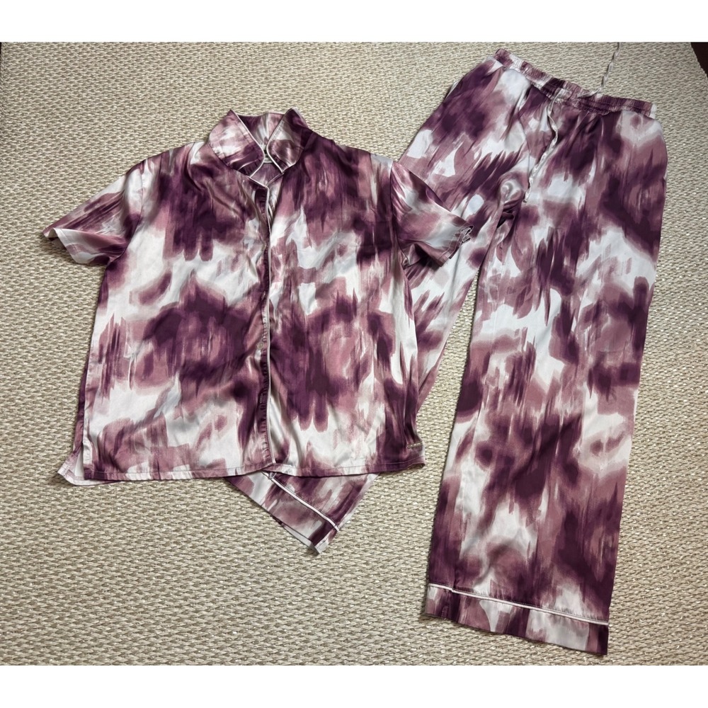 Jason Wu Purple White Abstract Tie Dye Satin Pajama Set quiet luxury old money S